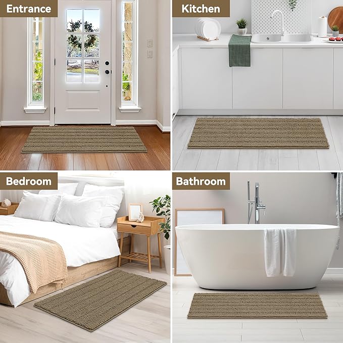 Bcoimo 48"×24" Chenille Bath Mat – Non-Slip with Backing Bath Rug Ultra-Absorbent and Machine Washable Bathroom Mat Quick-Dry Design. Ideal for Bathroom and Tub Areas