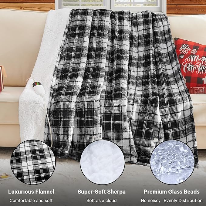 Grey Heated Weighted Blanket for Adults 20Lbs Queen Size 60"x80", 2-in-1 Electric Heating Pad Lap Heavy Blanket for 190-210lbs for Couch, 10 Level 1-8H Auto Off, Birthday Gifts for Men Dad Boyfriend