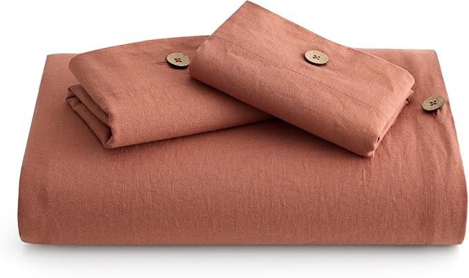 Bedsure Linen Duvet Cover Queen - Linen Cotton Blend Bedding Set, Soft & Cozy, 3 Pieces, 1 Duvet Cover 90x90 Inches and 2 Pillowcases, Burnt Orange Color Cooling Bedding, Comforter Sold Separately