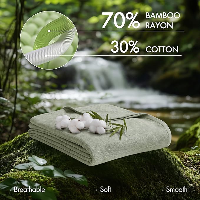 Madison Park King Size Blanket, 70% Rayon Bamboo-Based, 30% Cotton, Breathable for Hot Sleepers Menopause, Ultra Soft and Snag-Resistant, Summer Blanket for Bed or Couch, King 108"x90", Sage Green