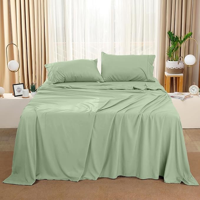Utopia Bedding King Sheet Set – 4 Piece Bed Sheets for King Size Bed, Soft and Breathable Microfiber, Includes 1 Fitted Sheet, 1 Flat Sheet and 2 Pillowcases (Sage)