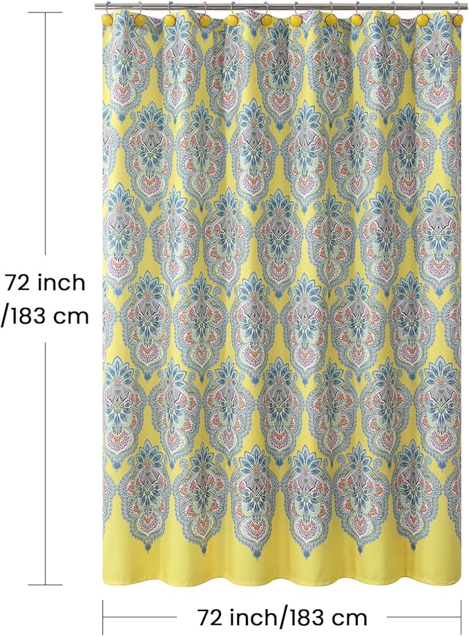 Rio Carnival Shower Curtain, Water Repellent Fabric with Vibrant Brazilian Medallion Print, 12 Metal Grommets & Weighted Hem, 72x72 Inches