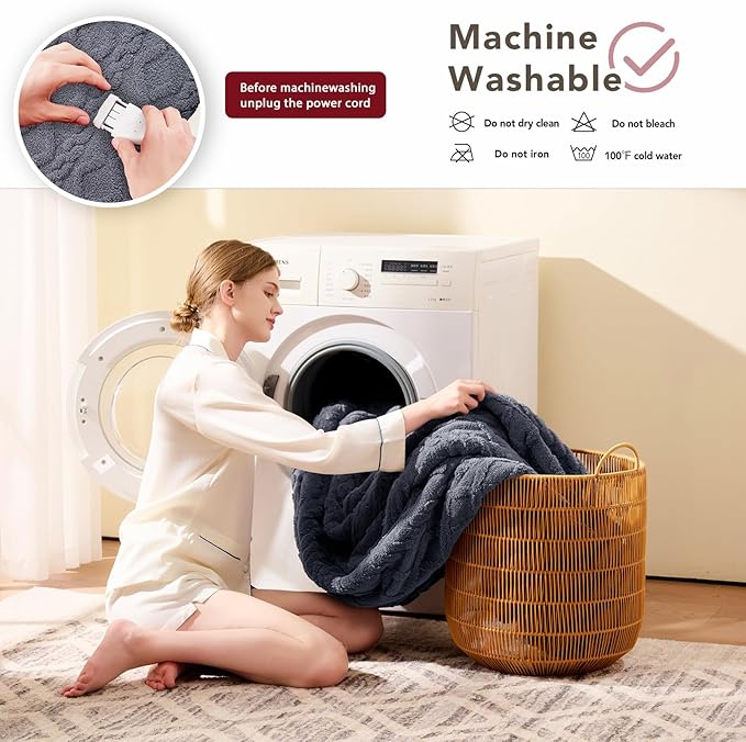 Heated Electric Blanket Twin Size-62"x84" Heating Blanket with 10 Heating Levels & 5 Time Settings Over-Heat Protection,Winter Warmer for Adults with ETL Certification(Grey)