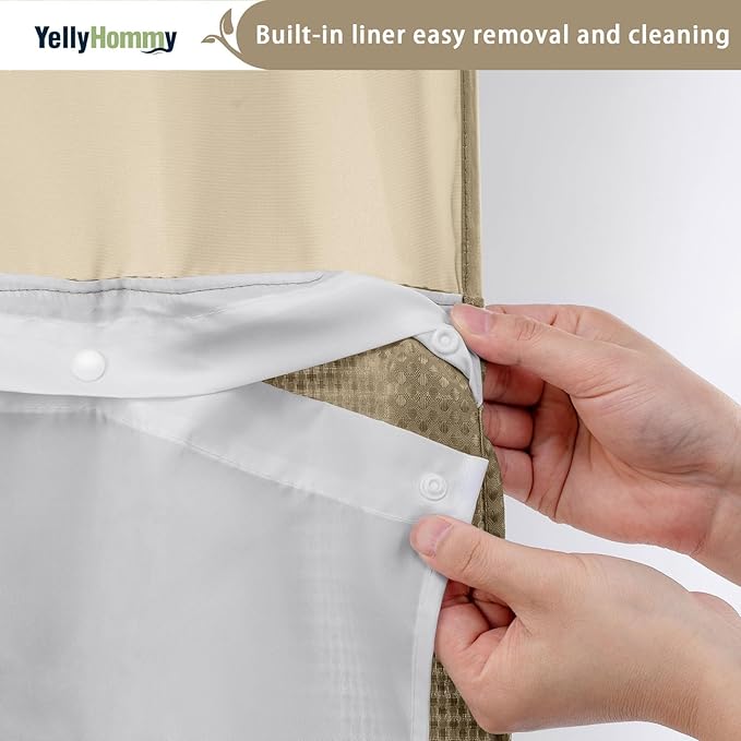 YellyHommy No Hook Shower Curtain with Snap in Liner Set Less Time Waffle Shower Curtain for Bathroom (Beige, 87" L x 72" W)