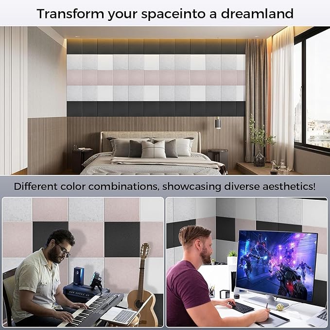 10 pcs 165dtex Microfiber Acoustic Panels ,Self-Adhesive Cork Boards , 12 x 12 x 0.4 in Sound Proof Foam Panels for Walls,Black Bulletin Board,Push Pin Board for Office,Felt Board