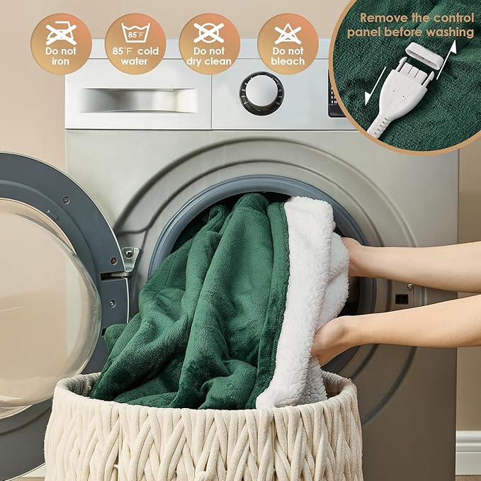 EHEYCIGA Heated Blanket - Twin Size, 9 Heating Levels, 10 Hour Auto Off, Soft Cozy Sherpa Washable Blanket, 62 x 84 Inches