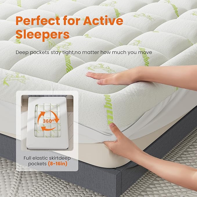 Sweetcrispy Ultra Soft Mattress Topper, Viscose Derived from Bamboo, Thick Pillow Top Mattress Pad with Deep Pockets, Soft Topper for Back Pain Relief, Breathable Cooling Material for Hot Sleepers