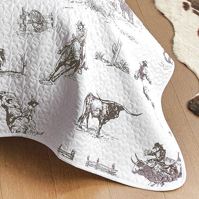 BLACK FOREST DECOR Cowboy Ranch Queen Quilt Set - Lightweight, Western Style Bedding with Cowboys and Horses, Includes Quilt and Shams, Machine Washable