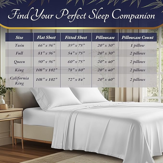 DECOLURE 100% Viscose Derived from Bamboo Sheets Cal King Size 4pcs - Ultra Soft & Luxuriously Cooling, 17" Deep Pocket, Double Stitching, Perfect for Hot Sleepers - King Bed Sheets (White)