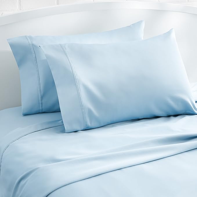 Amazon Basics 400 Thread Count Cotton Pillow Case, King, Smoke Blue - Set of 2, 40"L x 20"W