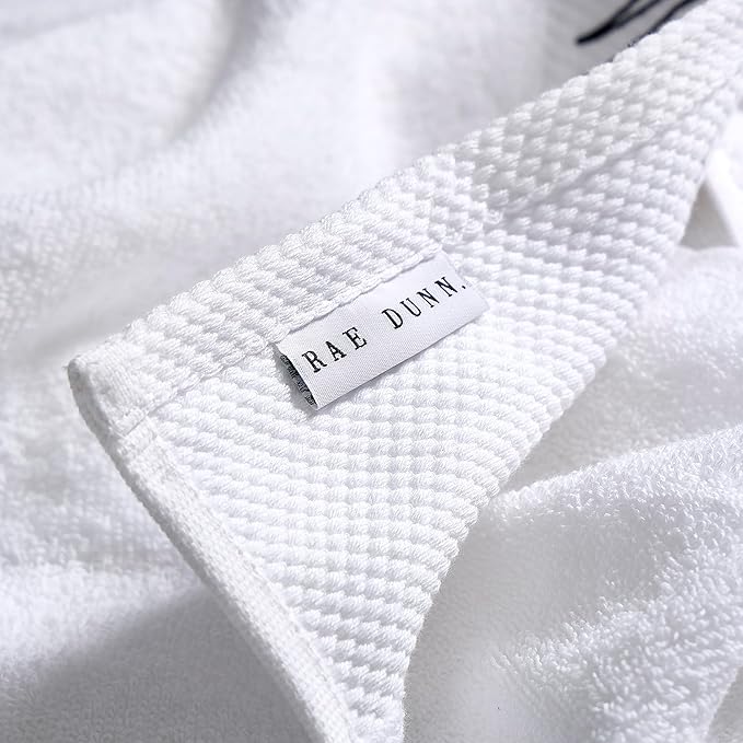 Rae Dunn Hand Towels, Embroidered Decorative Hand Towel for Kitchen and Bathroom, 100% Cotton, White- Fresh/Clean/Calm/Bliss, 16"x 28"