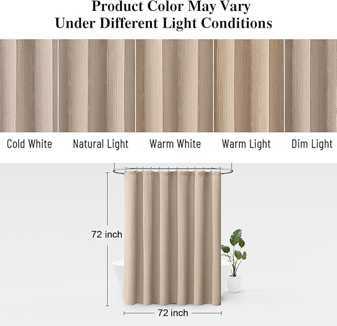 Awellife Boho Shower Curtains for Bathroom Cotton Fabric Touch Beige Bohemian Mid Century Minimalist Arch 72" L X 72" W