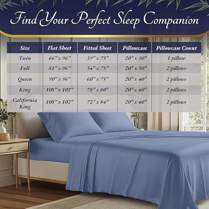 DECOLURE 100% Viscose Derived from Bamboo Sheets Full Size 4pcs - Ultra Soft & Luxuriously Cooling, 17" Deep Pocket, Double Stitching, Perfect for Hot Sleepers - Full Bed Sheets (Light Blue)