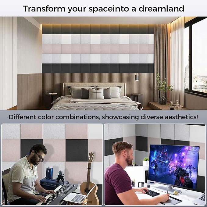 10 pcs 165dtex Microfiber Acoustic Panels ,Self-Adhesive Soundproof Wall Panels, 12 x 12 x 0.4 in Sound Proof Foam Panels for Walls, High Density, Noise Dampening Panels for Home Studio(Gray)