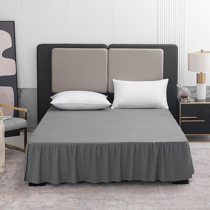 TSUTOMI Grey Bed Skirt Full Size Ruffled Bed Skirt with Split Corners, Full Bed Skirt 16 Inch Drop, Full Size Bed Skirt Grey for Ruffled Bed Skirt with Split Corners, Bed Skirt Full Size