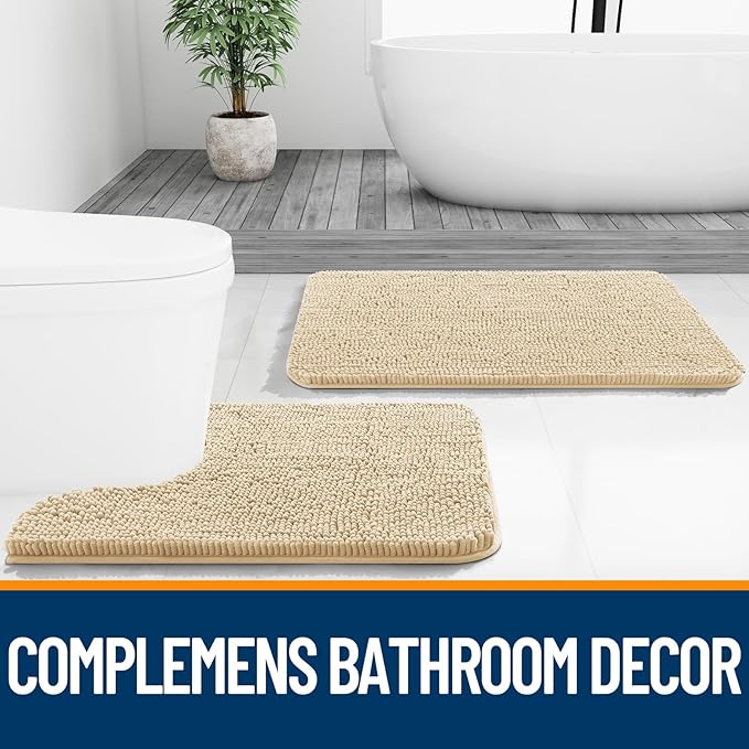 OLANLY Bathroom Rugs 24x16, Extra Soft Absorbent Chenille Bath Rugs, Rubber Backing Quick Dry, Machine Washable Bath Mats for Bathroom Floor, Tub and Shower, Home Decor Accessories, Beige