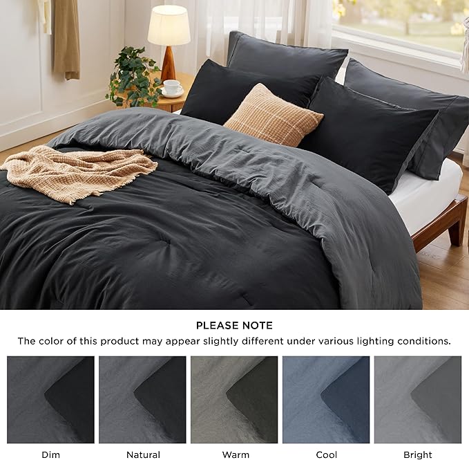 Bedsure King Size Comforter Set, Reversible Black Soft Prewashed Bedding for All Seasons, 3 Pieces Warm Down Alternative Bed Set, 1 Lightweight Comforter (104"x90") and 2 Pillowcases (20"x36")