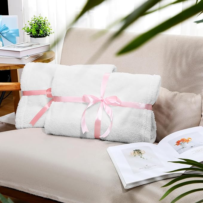 Tinideya 6 Pack Sherpa Fleece Throw Blankets Bulk 50"x 60" Soft Plush Wedding Throw Blankets for Couch Sofa Spa Sleepover Party Favor Supplies Travel Guest Room Home Decor (White)