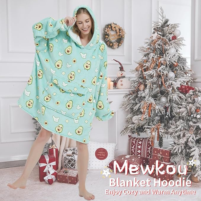 Wearable Blanket Hoodie for Adult,Oversized Sherpa Fleece Blanket Hoodie for Women Men,Cute Avocado
