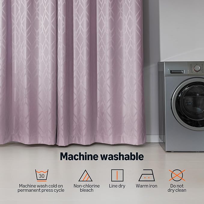 Amazon Basics Jacquard 2-Piece 100% Blackout Curtains, Living Room and Bedroom Drapes, Thermal Insulated Window Treatment, 42"x63", Pink