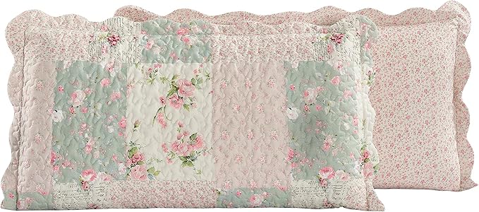 Brilliant Sunshine Rose and Sage Quilt Set, 3-Piece Bedding Sets with 2 King Pillow Shams, Washable and Reversible Bedspread, Soft Lightweight Coverlet, All-Season, King/Cal King, Light Pink Green