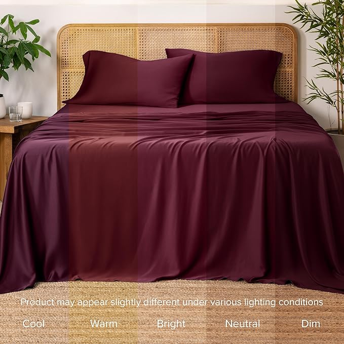 Bare Home 100% Rayon Made from Bamboo King Sheet Set - 4 Piece Bedding Set - Deep Pockets - Breathable - Easy Fit - Bedding Sheets & Pillowcases (King, Burgundy)