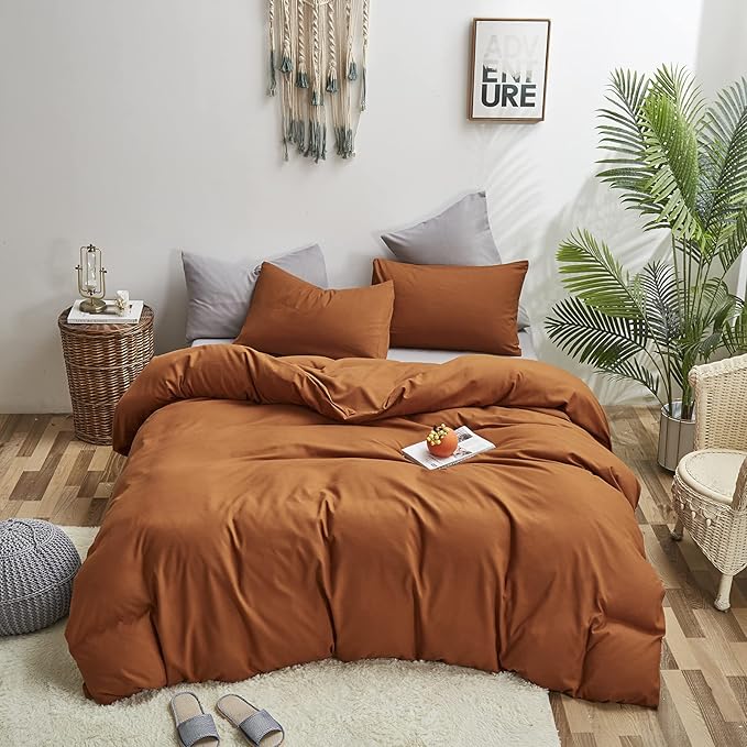 Cottonight Full Comforter Set Pumpkin Rust Bedding Set Terracotta Burnt Orange Blanket Quilts Cotton Solid Fashion Bedding Set for Women Men Full Bed