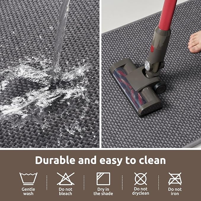AMOAMI Chenille Bath Mat Super Absorbent Bathroom Mat Quick Dry Low Pile Bath Mats for Bathroom Washable Rubber Backed Bathroom Runners Fit Under Door, Front of Bathtub, Darkgrey&LIGHTGREY 17"x59"