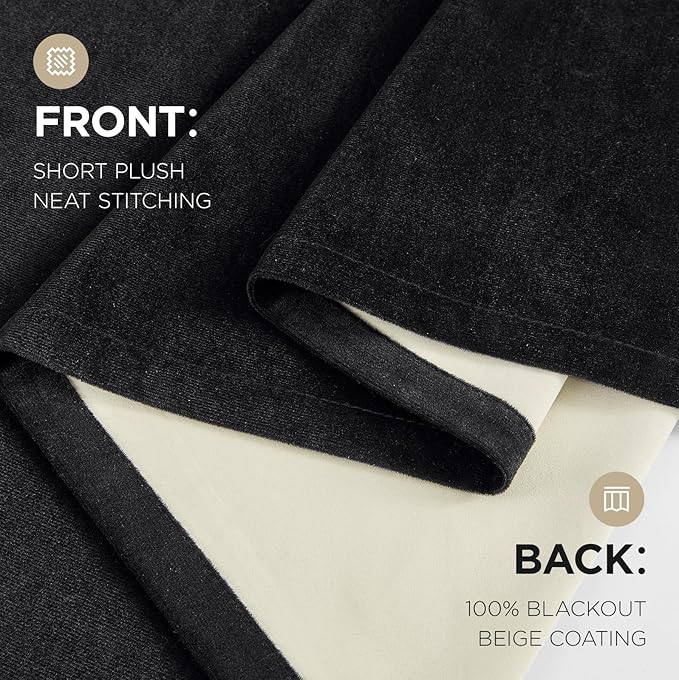 Joydeco Black 100% Blackout Curtains 72 Inch 2 Panels, Luxury Thermal Insulated Black Velvet Curtains for Bedroom Living Room, Soundproof Blackout Window Drapes, Rod Pocket & Back Tab (62W x 72L)