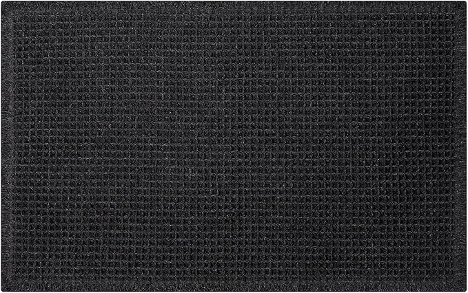 Black Bathroom Rug - Waffle Bath Mat Non Slip Washable, Super Absorbent & Quick Dry, Boho Bath Mat Farmhouse Bathroom Decor, 24'' x 48'', Black