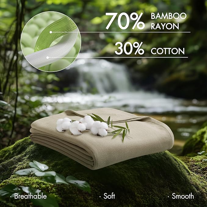 Madison Park Twin Size Blanket, 70% Rayon Bamboo-Based, 30% Cotton, Breathable for Hot Sleepers Menopause, Ultra Soft and Snag-Resistant, Summer Blanket for Bed or Couch, Twin 66"x90", Khaki