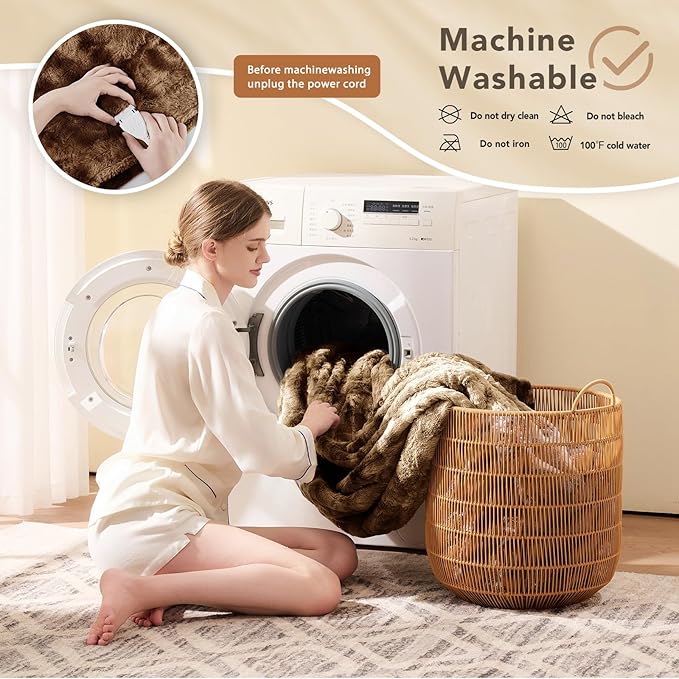 Homemate Heated Blanket Electric Throw - 50"x60" Heating Blanket Throw 1/2/4/6/8 Hours Auto-Off 10 Heat Levels Over-Heat Protection Luxury Faux Fur Sherpa ETL Certification