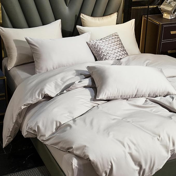 MooMee Duvet Cover Set 100% Extra Long Staple Cotton 600 Thread Count Silky Sateen Smooth Luxury Soft Breathable Durable Hotel Quality Bedding, 3 Pieces (Pastel Purple, King 104"x90")