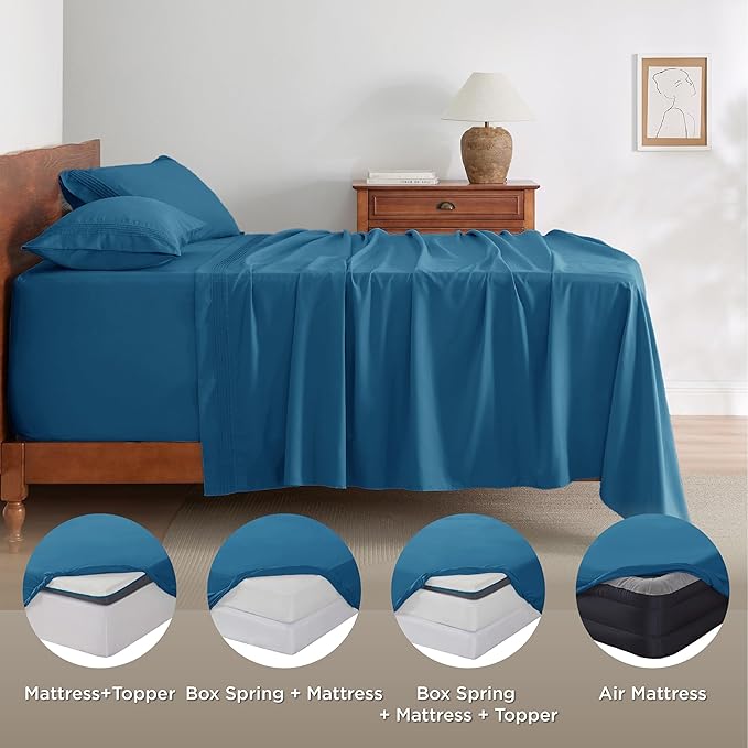 Bedsure Twin XL Sheets Dorm Bedding, GentleSoft Breathable Extra Long Twin Sheets & Pillowcases, Moisture Wicking Cooling, Deep Pocket Fits Mattress Up to 21 Inches Thick, Teal Blue