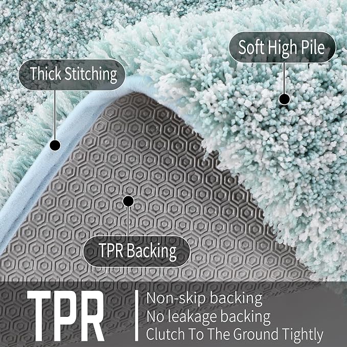 Yimobra Luxury Bathroom Rugs, Fluffy Bath Mats, Non Slip, Water Absorbent Microfiber, Machine Washable, Plush Runner Shower Rugs, Thick Matts for Bathroom Floor/Tub, 47"x 24", Sky Light Blue and White