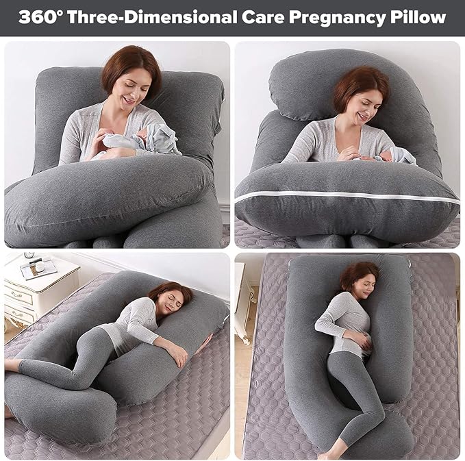 BATTOP Pregnancy Pillow for Sleeping, Full Body Pillow for Pregnancy Women with Removable Cover, 57 Inch Maternity Pillow, Support for Back, Legs, Belly, HIPS(Black Drey)