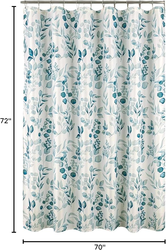 Serafina Home Hotel Quality Fabric Bathroom Shower Curtain: Floral Leaf Damask - Teal, Green and White (72 x 70 inches)