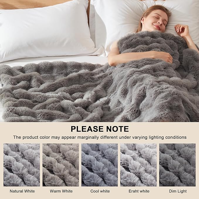 Heated Throw Blanket - Plush Thick Bubble Faux Fur Heated Blanket, Fast Heating Electric Blanket 6 Heating Levels & 4 Hours Auto-Off, Machine Washable, 50"x60", London Grey