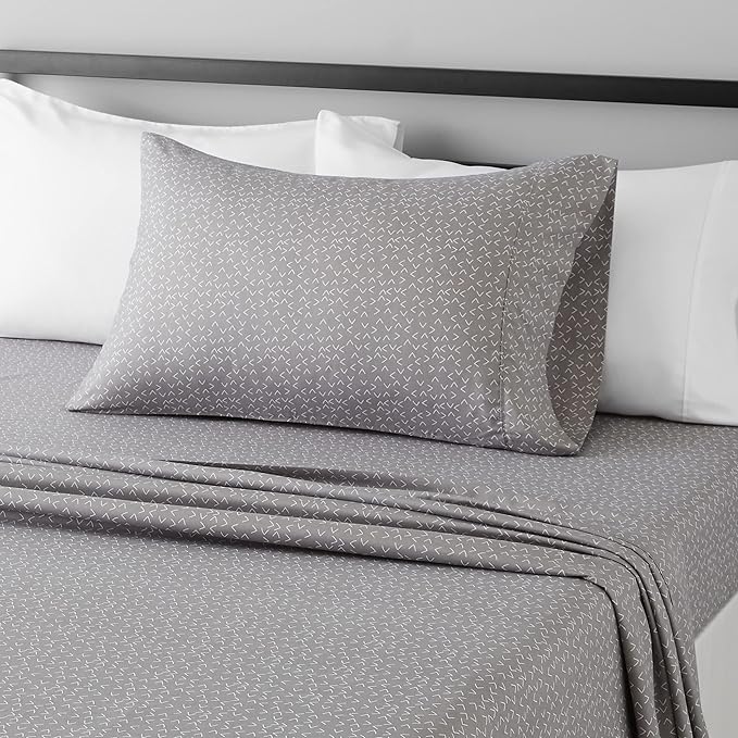 Amazon Basics 3-Piece Lightweight Super Soft Easy Care Microfiber 14" Deep Pockets Sheet Set, Twin XL, Gray Arrows, Printed