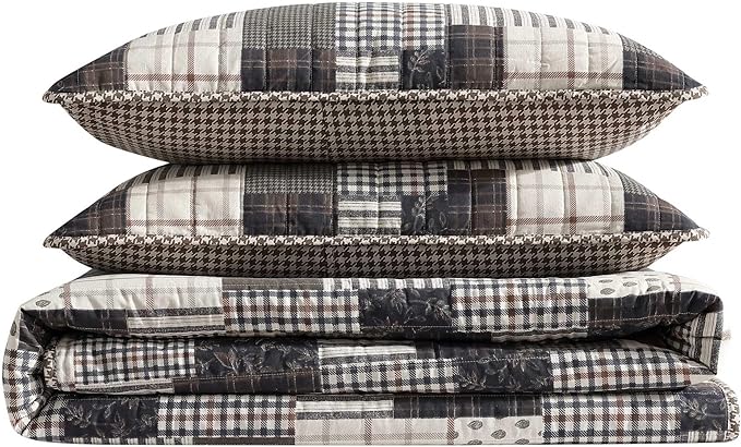 Eddie Bauer - Twin Quilt Set, Naturally Soft Cotton Bedding w/a Lightweight Feel for All-Year Comfort, Reversible w/Matching Pillowcase, 2 Piece Bed Set (Antique Brown)