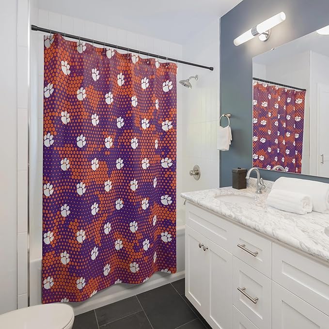 Clemson Tiger Shower Curtain 71x74 – Durable Polyester Fabric Curtain, Water-Resistant Washable Bathroom Curtain Modern Waterproof Outdoor Shower Curtains, Clemson Tigers Shower Curtain Zone Décor