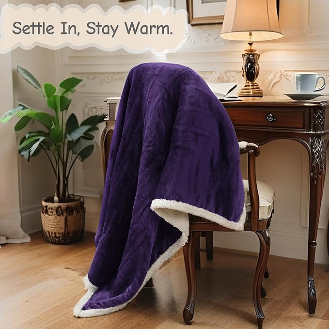 Electric Heated Blanket Queen Size 84"x90", Soft Flannel with Dual Controllers & Overheat Protection, 6 Adjustable Heat Settings & 10-Hour Auto-Off Timer, Fast Heating for Winter Comfort, Dark Purple