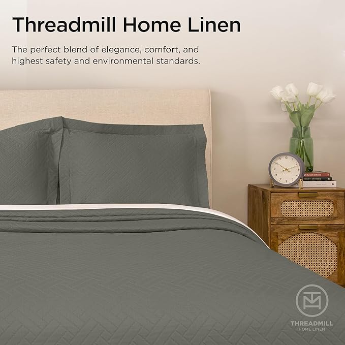 Threadmill Luxury Cotton Blankets for Twin Size Bed | All-Season 100% Cotton Twin Blanket for Bed | Criss Cross Jacquard Lightweight, Soft & Cozy Coverlet, 350GSM, 68 x 90 inches | Dark Grey