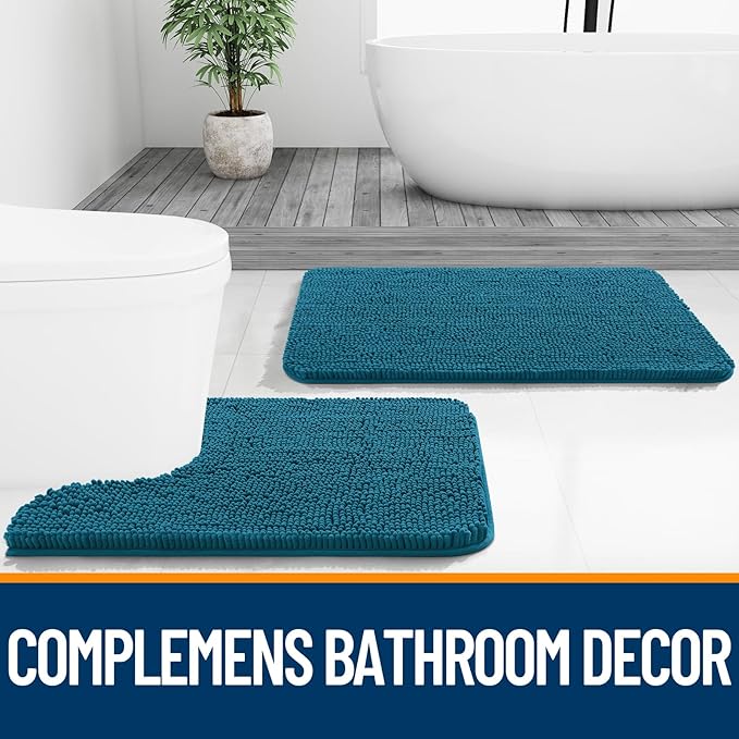OLANLY Bathroom Rugs 70x46, Extra Soft Absorbent Chenille Bath Rugs, Rubber Backing Quick Dry, Machine Washable Bath Mats for Bathroom Floor, Tub and Shower, Home Decor Accessories, Peacock Blue