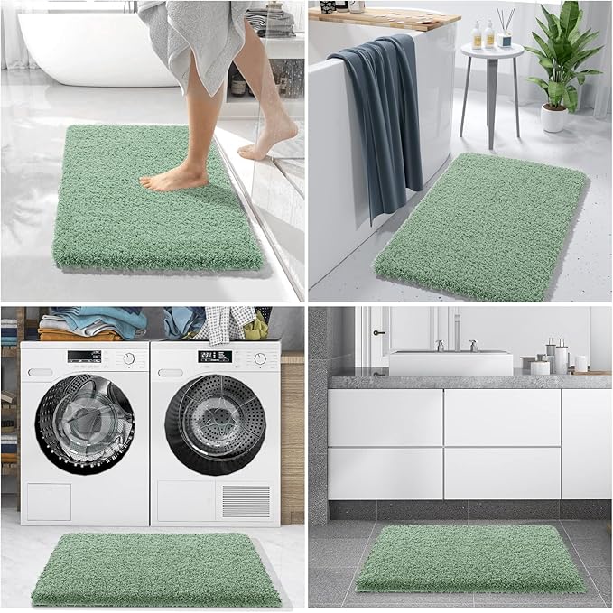 Yimobra Fluffy Plush Bath Rug, Super Shaggy Soft Comfortable Non Slip, Water Absorbent Microfiber Bath Mat, Dries Quickly, Machine Washable Thick Bathroom Rugs for Shower, 47"x 24", Pure Light Green