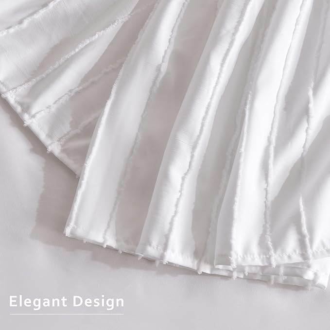 MIYE Striped Tufted Bed Skirt - Wrap Around Dust Ruffle with Elastic Belts - 12.5 Inch Drop Easy to Put On - Bedskirt Machine Washable & Wrinkle Resistant(Striped/White, King/Queen-12.5" Drop)