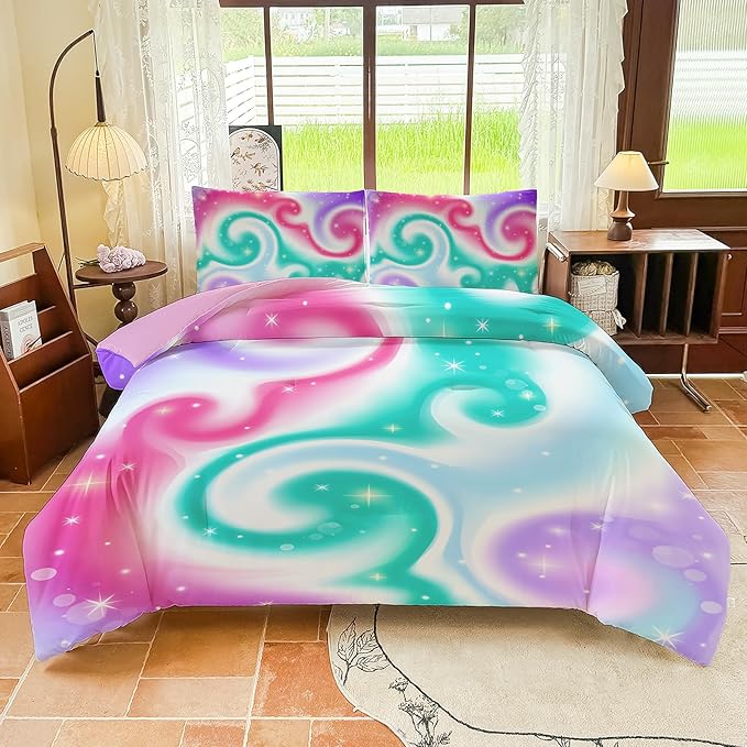 Girls Full Size Bedding Sets Rainbow Bedding โ 5 Piece Comforter Set Full, Gradient and Colorful Galaxy Comforter for All-Season โ Machine Washable, Durable โ Gift Idea for Boys and Girls Room