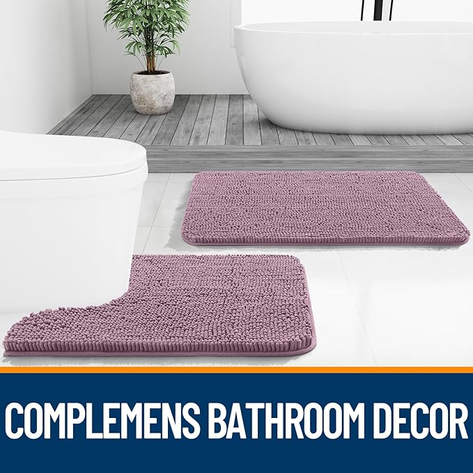 OLANLY Bathroom Rugs 47x20, Extra Soft Absorbent Chenille Bath Rugs, Rubber Backing Quick Dry, Machine Washable Bath Mats for Bathroom Floor, Tub and Shower, Home Decor Accessories, Deep Plum