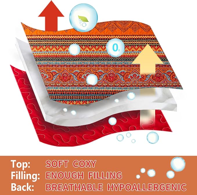 BEDIFANY Cotton Quilts Queen Size Set - Lightweight Bedspreads Queen Size - Soft Colorful Orange Quilted Quilt Bedding Sets (90 * 98 Inch) with 2 Pillow Shams for Bed Decoration Coverlet, 3 Pieces