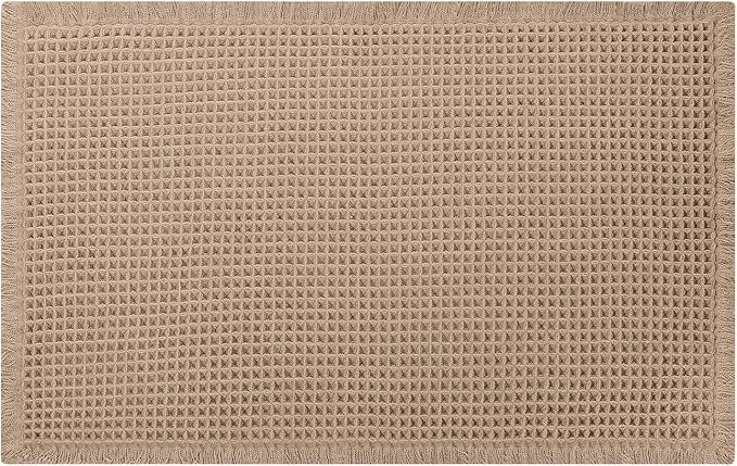 Waffle Runner Bath Mat - Long Boho Bathroom Rugs Non Slip Washable, Super Absorbent & Quick Dry, Soft Bath Mat Farmhouse Bathroom Decor, 24'' x 72'', Khaki